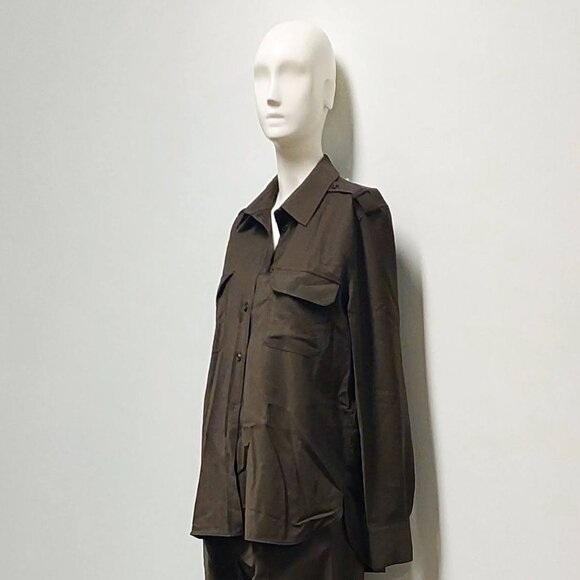 ZARA Olive Green, Military Styling, 100% Wool Crepe, L/S Dress Shirt, Size: S - Picture 1 of 14